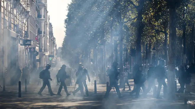 French riot police fired tear gas and sting-ball grenades at demonstrators