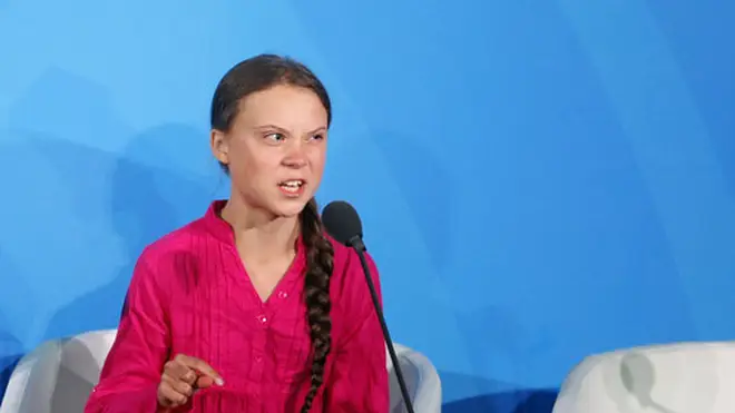 Greta Thunberg during her speech to the UN