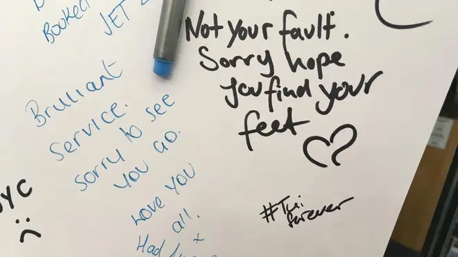 Well wishers left messages of support for staff who lost their jobs