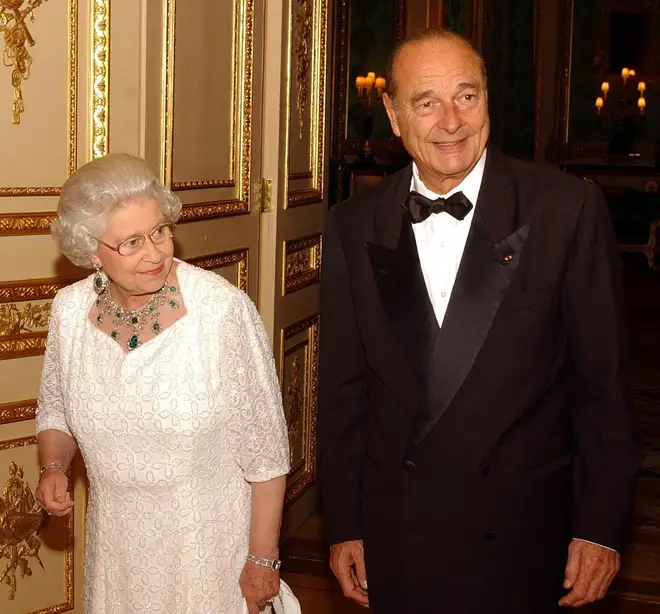 Jacques Chirac with Queen Elizabeth II following a State banquet at Windsor Castle.