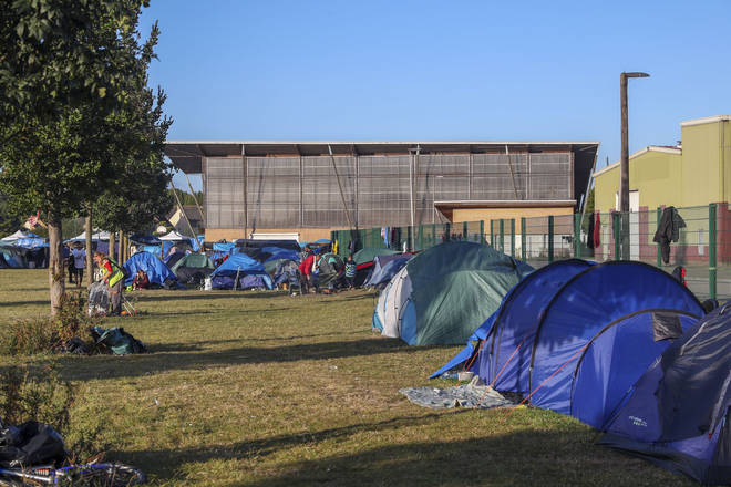 The Espace Jeunes du Moulin gym, where migrants are being held in Dunkirk