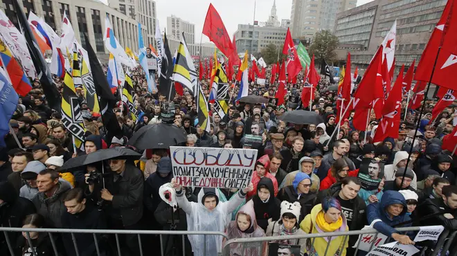 Protesters gathered in Moscow to demand that opposition activists be released