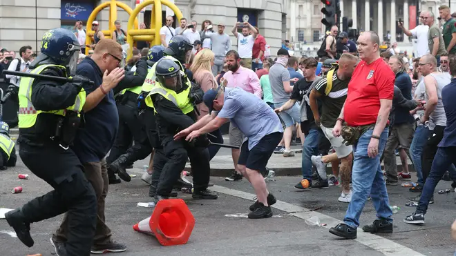Crowds near Trafalgar Square clashed with police