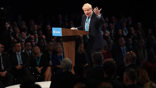 Boris Johnson addresses Tory members in his speech