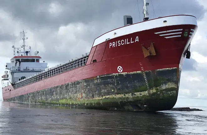 The MV Priscilla grounded in the Pentland Skerries off Orkney last year