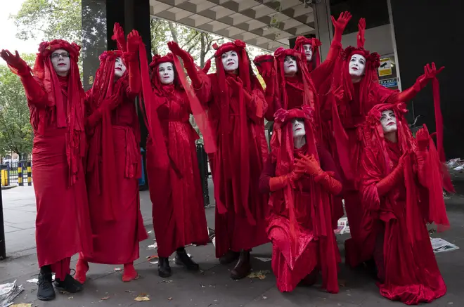 In September Extinction Rebellion joins protesters demonstrating against the HS2 high speed railway outside the HS2 headquarters in London