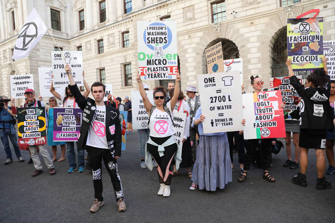 Protesters from Extinction Rebellion demonstrate outside the Foreign and Commonwealth Office in London in September