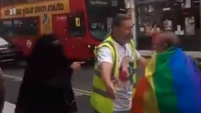 The woman was filmed hurling abuse at people marching for Pride in east London