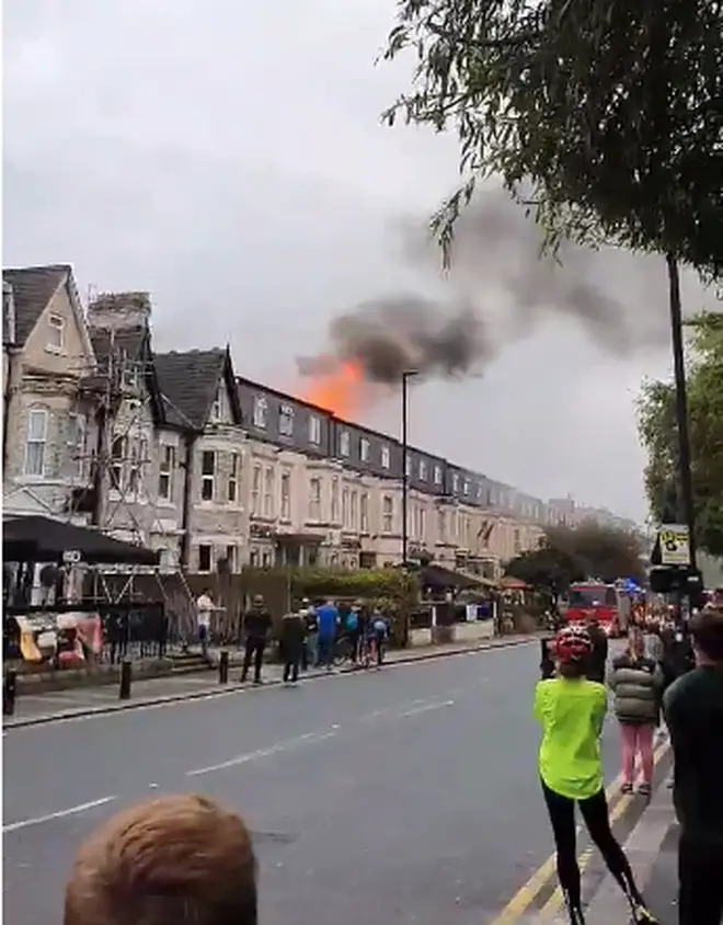 Flames coming from the Caledonian Hotel in Newcastle where 7 fire crews are in attendance.