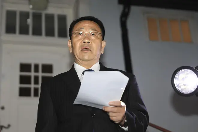 North Korean negotiator Kim Miyong Gil spoke outside the Korean Embassy in Stockholm