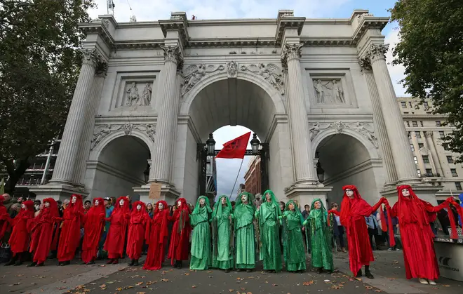 Protestors gathered at Marble Arch today