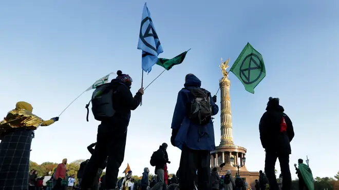 Activists gathered at the Victory Column in Berlin