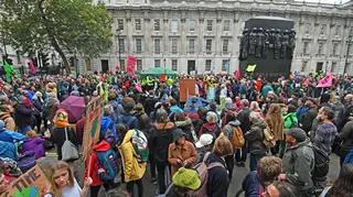 Extinction Rebellion protesters at the Cenotaph yesterday
