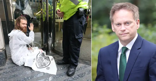 Grant Shapps heard protesters had glued themselves to his department live on LBC