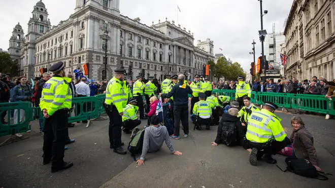 There is a huge police presence across key protest sites in Westminster