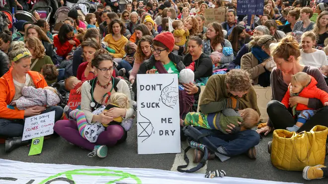 Mothers staged a mass breast feeding in protest