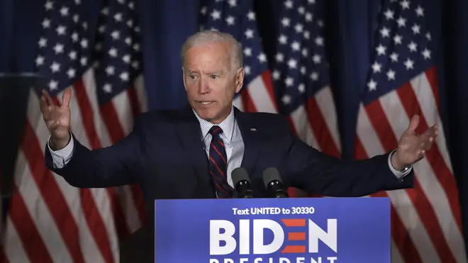 Joe Biden speaking at a rally in New Hampshire on Wednesday