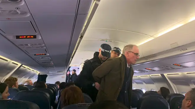 The protester caused disruption on a London City Airport flight
