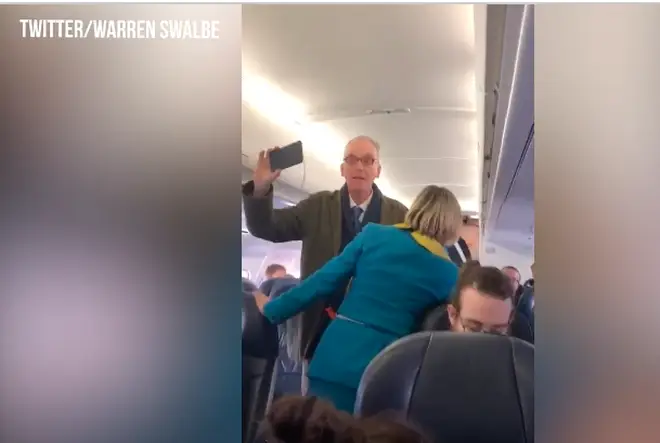 The stewardess tried to speak to the protester on the plane