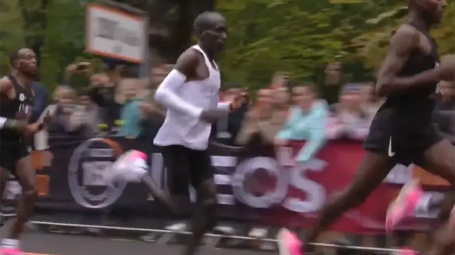 Eliud Kipchoge during his historic marathon effort