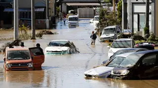 Flooded cars in the city of Sano as Hagibis struck Japan