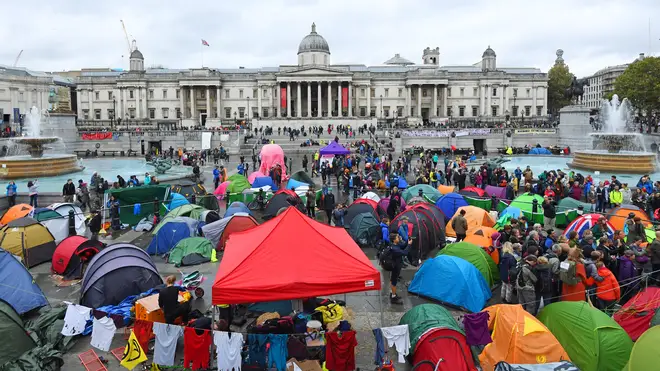 Extinction Rebellion protesters at Trafalgar Square, London