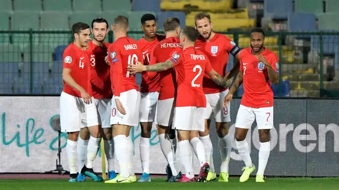 The England squad during the Euro 2020 qualifying match in Sofia