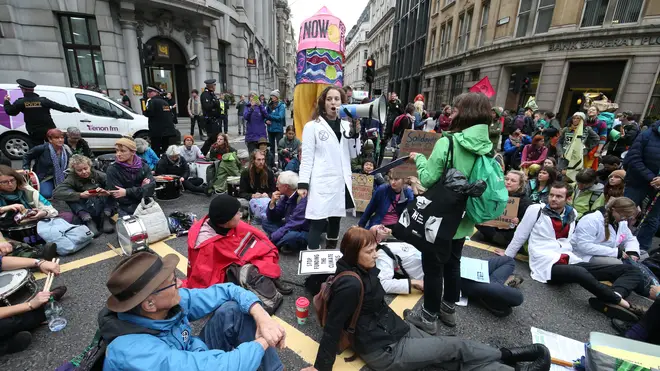 Extinction Rebellion protesters blocked a main junction at Bank