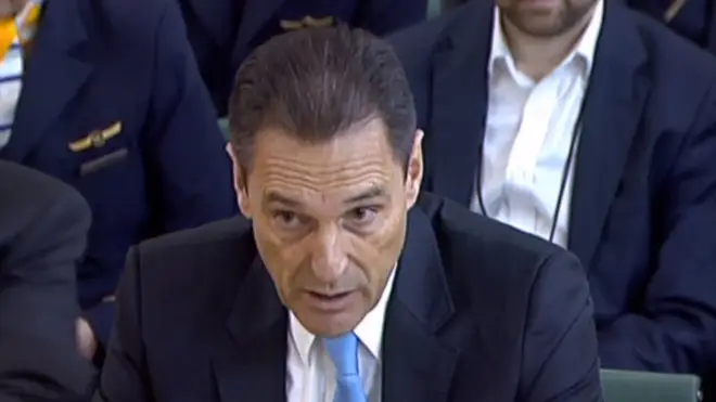 Former CEO of Thomas Cook Peter Fankhauser speaking to the House of Commons Business, Energy and Industrial Strategy Committee