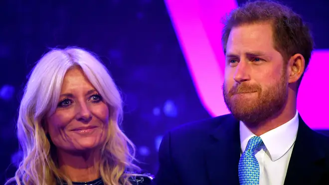 Prince Harry with co-host Gaby Roslin