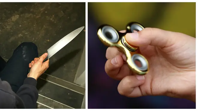 A weaponised fidget spinner is among some off the weapons brought to schools