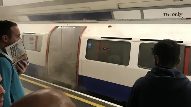 The Bakerloo Line train appeared to be filled with smoke. Picture: Tom Singer