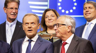 European Commission President Jean-Claude Juncker, second right, and European Council President Donald Tusk, second left