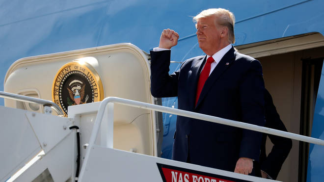 President Donald Trump arrives at Naval Air Station Joint Reserve Base in Fort Worth, Texas