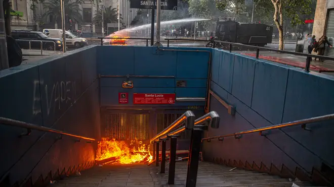 Students set some subway stations alight in the Chilean capital