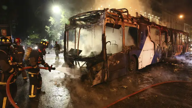 Young people attacked police vehicles and set a bus on fire
