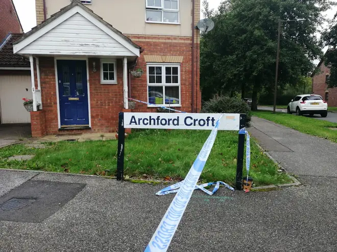 Police remain at the scene in Archford Close