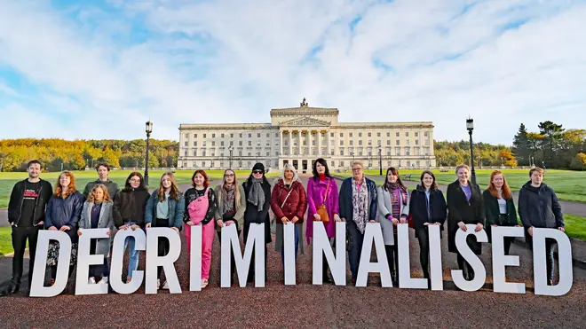 Pro-Choice activists outside Stormont Parliament in Belfast today