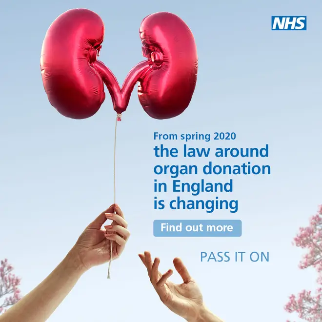 A poster from an NHS campaign that has been launched to increase awareness of the upcoming change to organ donation law.