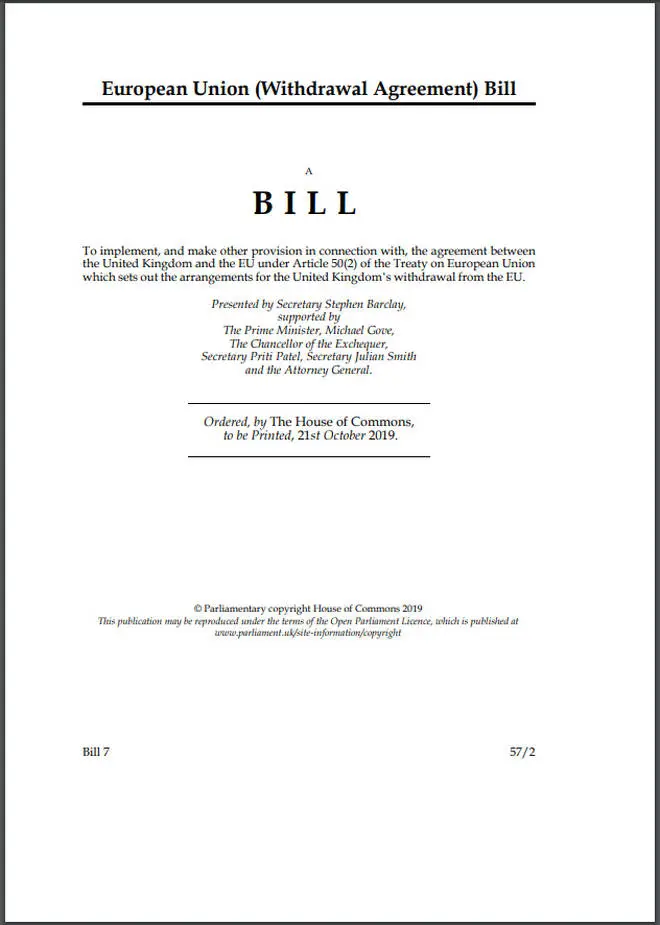A page taken from the governments draft of the Withdrawal Agreement Bill