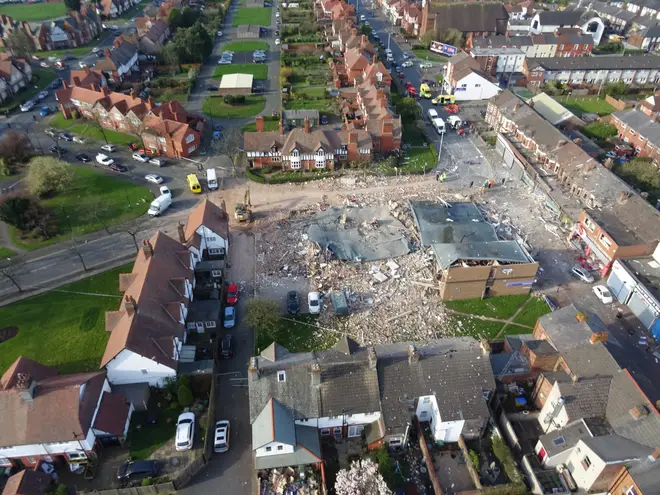 The scene of the explosion viewed from the air