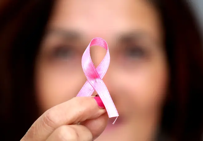 A pink ribbon is seen during a Pink Ribbon breast cancer campaign