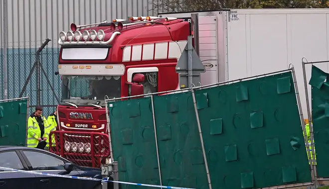 The container lorry where 39 people were found dead inside at Waterglade Industrial Park in Grays, Essex,