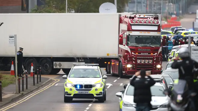 The lorry where 39 bodies were found has been removed from Waterglade Industrial Park