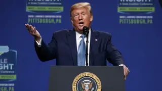 Trump commented on the wall during a speech in Pittsburgh