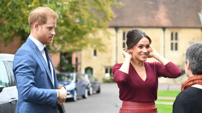 The Duke and Duchess of Sussex pictured together this week at a talk on gender equality at Windsor Castle