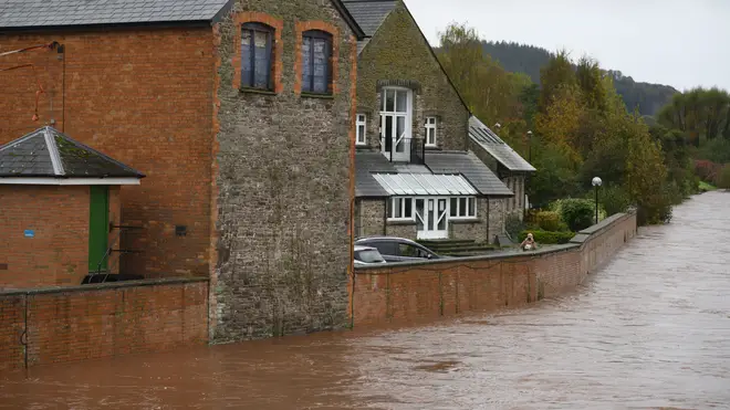 The River Usk in Wales burst its banks bringing with it torrential floods