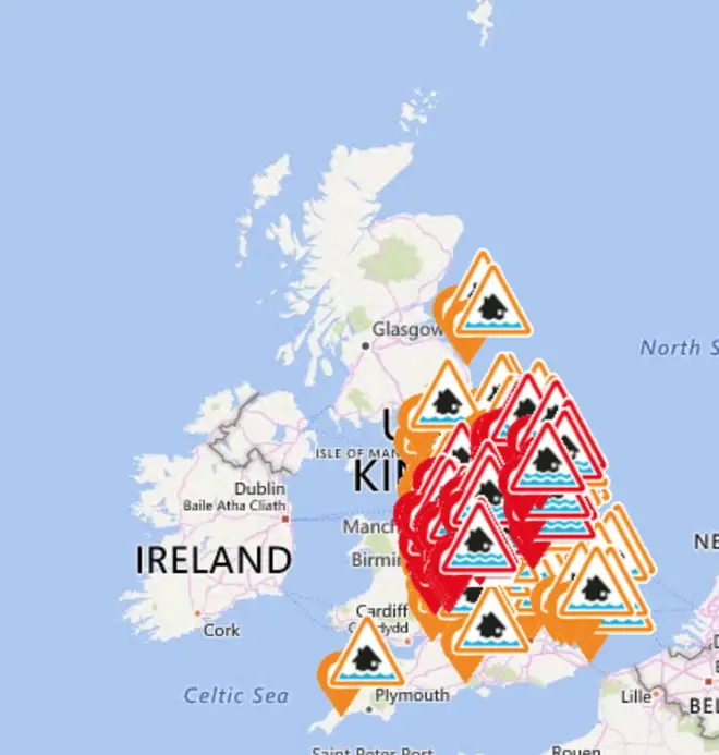 The flood warnings cover much of the country