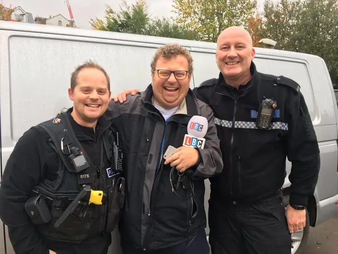 Police drone operators with LBC News reporter Andy Ballantyne