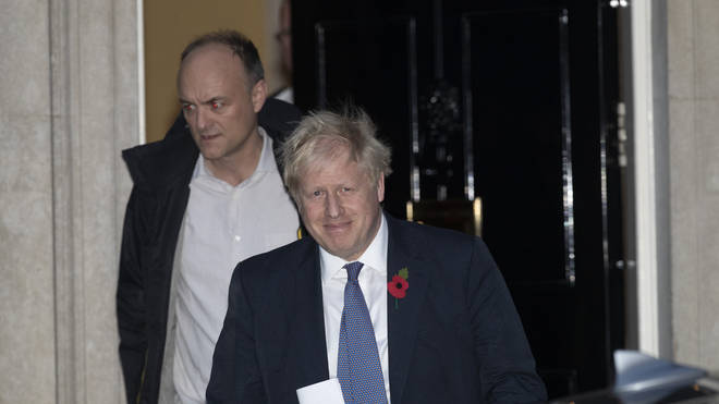 The Prime Minister on his way to the Commons with trusted adviser Dominic Cummings